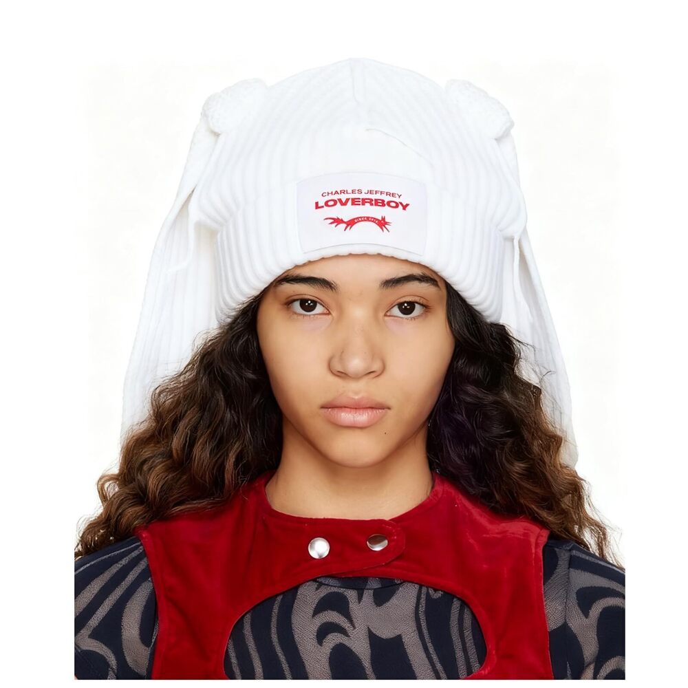 8052 Knitted Beanie Hat Cute Bunny Long Ear Hat Slouchy Cat Ear Hat Crochet